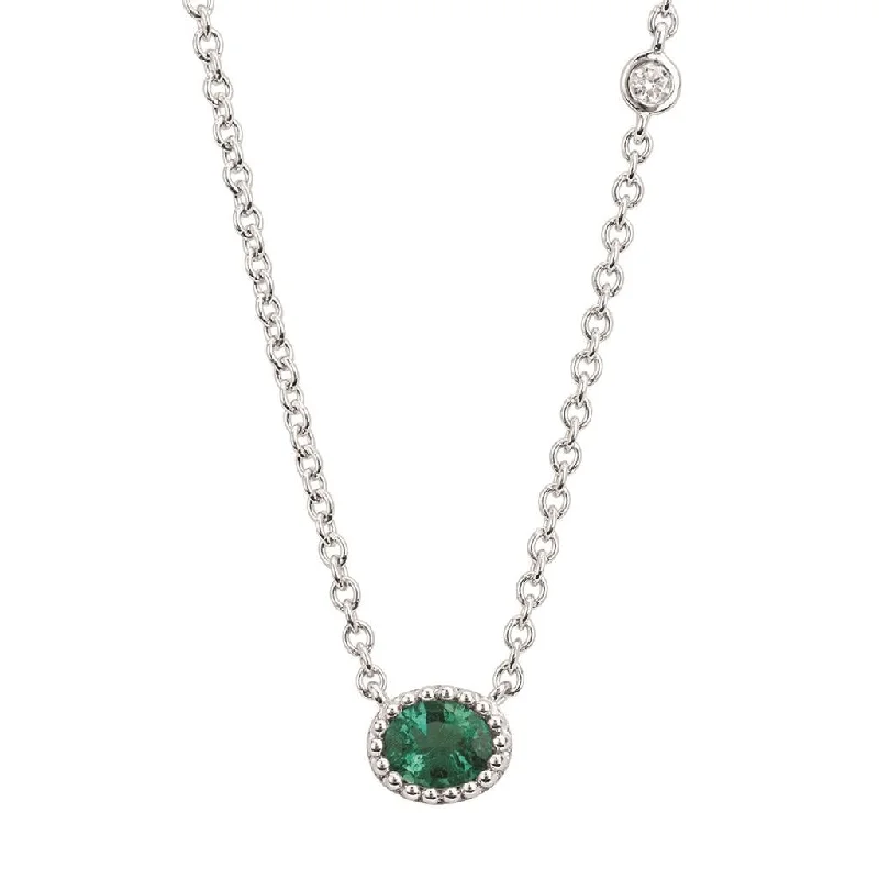 Long gold necklace for women-14K White Gold 0.35ctw Oval Emerald & Diamond Necklace