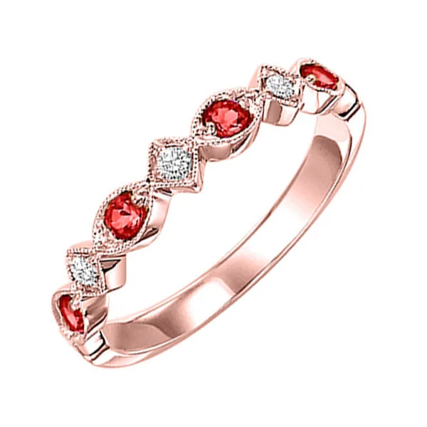 Emerald engagement rings for women-10K Rose Gold Ruby Diamond Stackable Ring