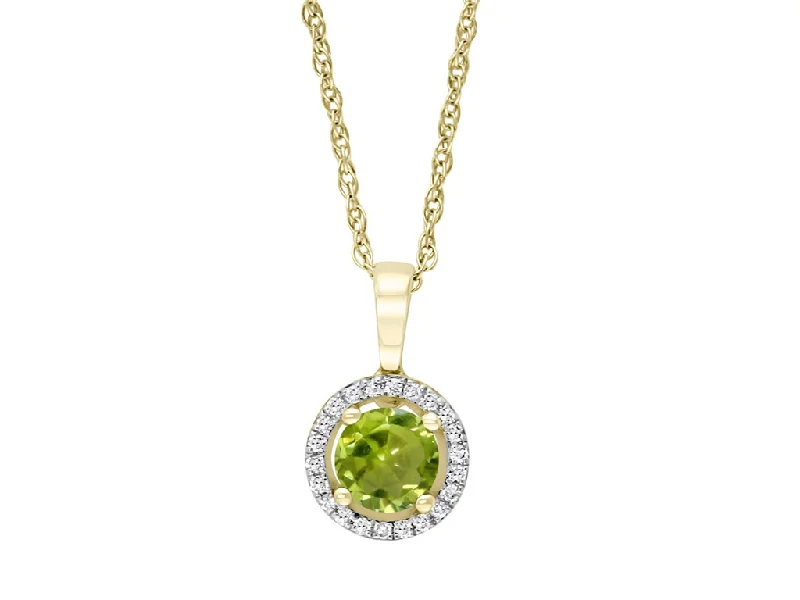 Custom name necklace for women-14K Yellow Gold 0.61ctw Round Peridot & Diamond Halo Necklace