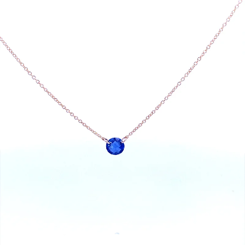 Chain necklace for women-Gold Filled Round Lab Blue Sapphire Solitaire Necklace by Dee Berkley