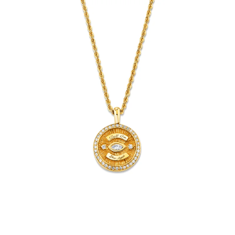 Gold and diamond necklace for women-Mini Call On Your Angels Coin Necklace with Diamond Frame | Ready to Ship