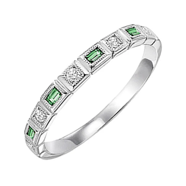 Custom-designed engagement rings for women-10K White Gold Emerald Diamond Stackable Ring