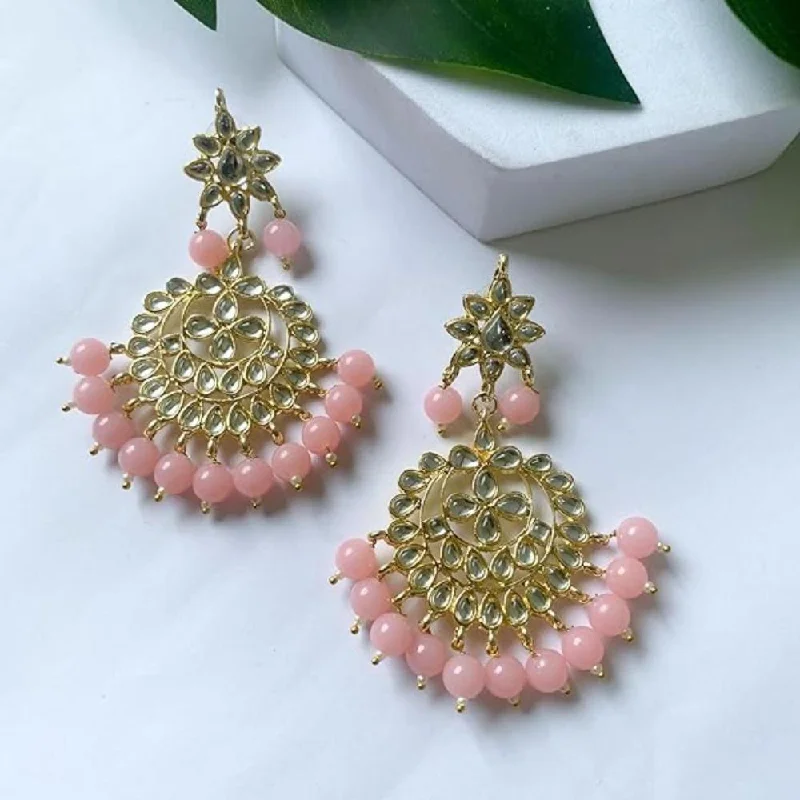 Big earrings for women-Etnico Traditional Gold Plated Kundan & Pearl Earrings for Women (E7058Pi)