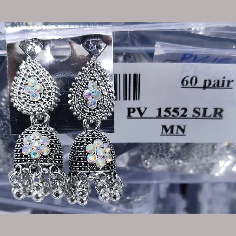 Custom gold earrings for women-VM Imitation Oxidised Plated Austrian Stone Ghungroo Jhumki Earrings