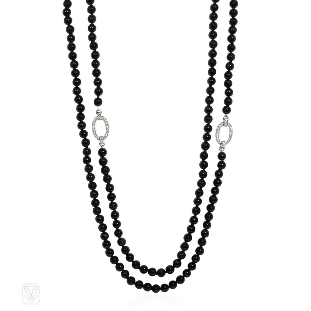 Birthstone necklace for women-J.E. Caldwell convertible diamond and obsidian bead necklace