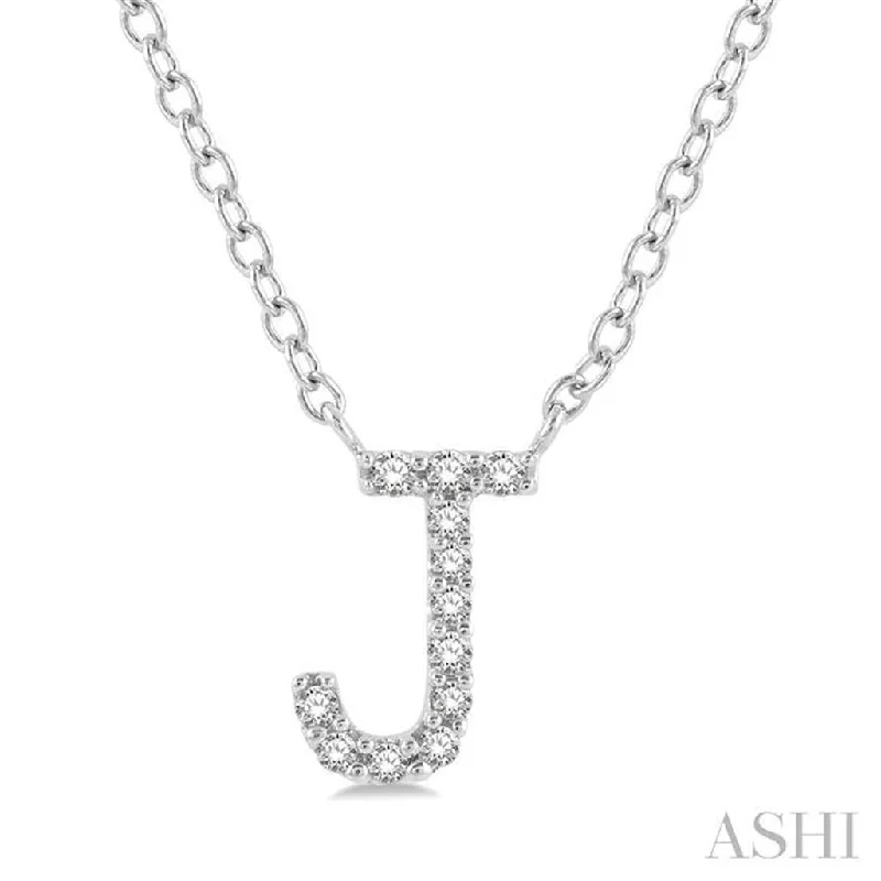 Diamond heart necklace for women-10K White Gold 0.05ctw Diamond Letter "J" Necklace