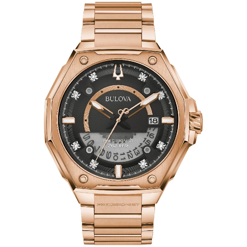 Travel wristwatches-Bulova Proprietary Precisionist Mens Watch Stainless Steel