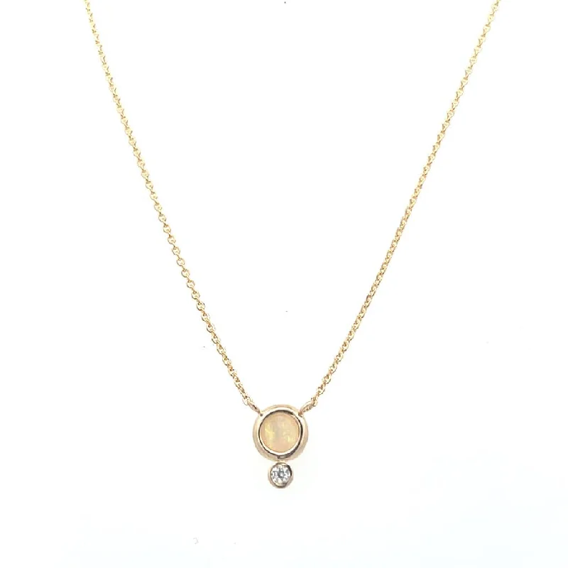 Elegant chain necklace for women-14K Yellow Gold 4mm Round Opal & Diamond Necklace