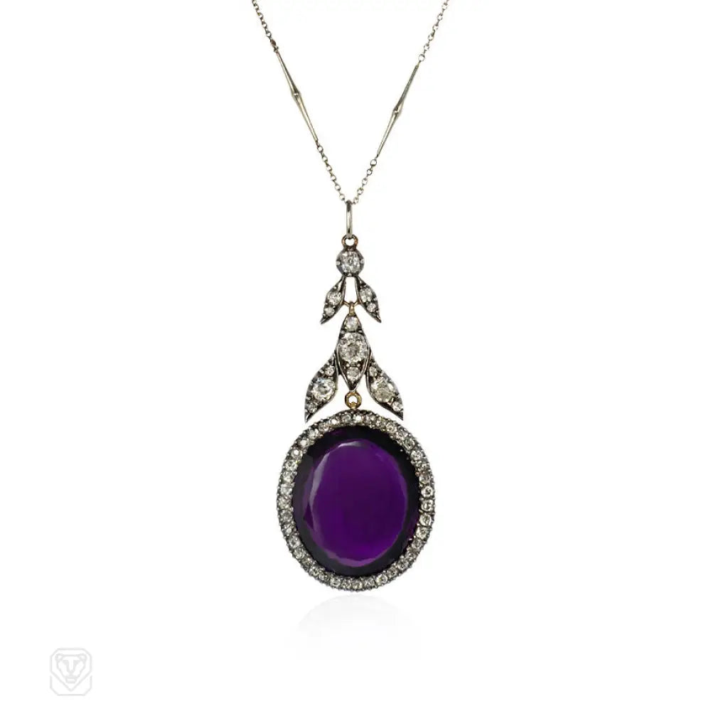 Stylish necklace for women-Antique amethyst and diamond pendant