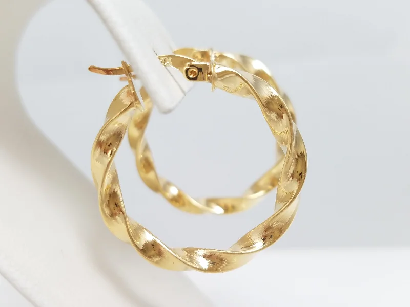 Hoops with diamonds earrings for women-Twisty 18k Hollow Yellow Gold Spiral Hoop Earrings