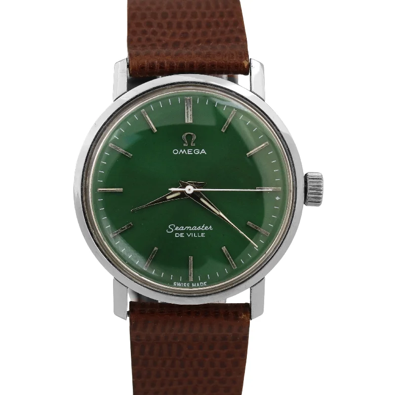 Waterproof wristwatches-VINTAGE 1960's Omega De Ville GREEN 35mm Stainless Steel Manual Watch 135.010