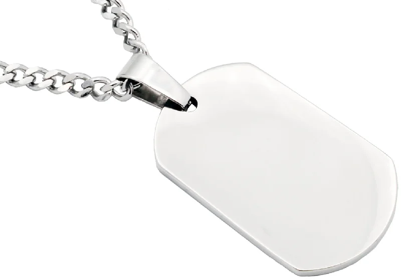 Stylish necklace for women-Mens Stainless Steel Engravable Dog Tag Pendant Necklace With 24" Curb Chain