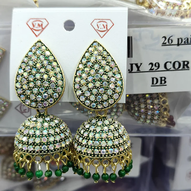 Chunky gold earrings for women-VM Imitation Gold Plated Austrian Stone And Pearls Jhumki Earrings