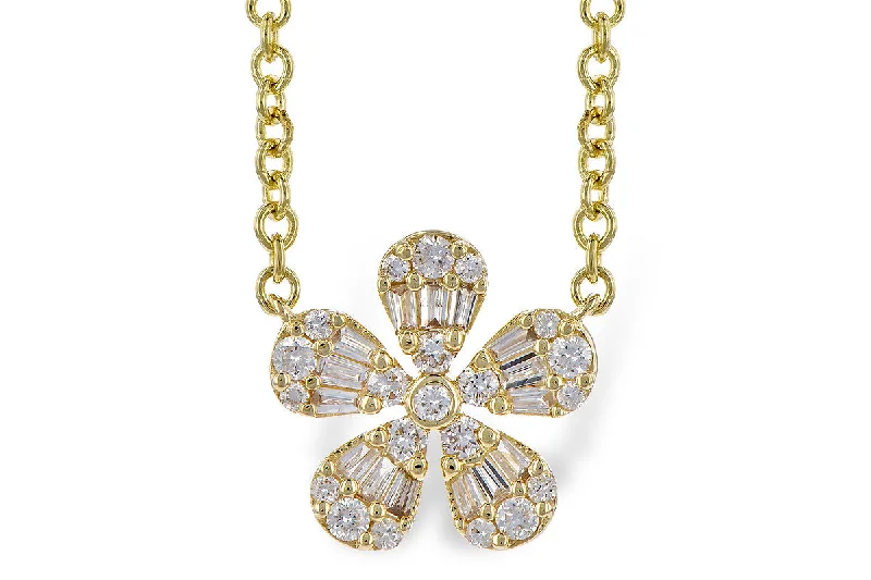 Minimalist necklace for women-14K Yellow Gold 0.24ctw Baguette & Round Diamond Flower Necklace by Allison Kaufman