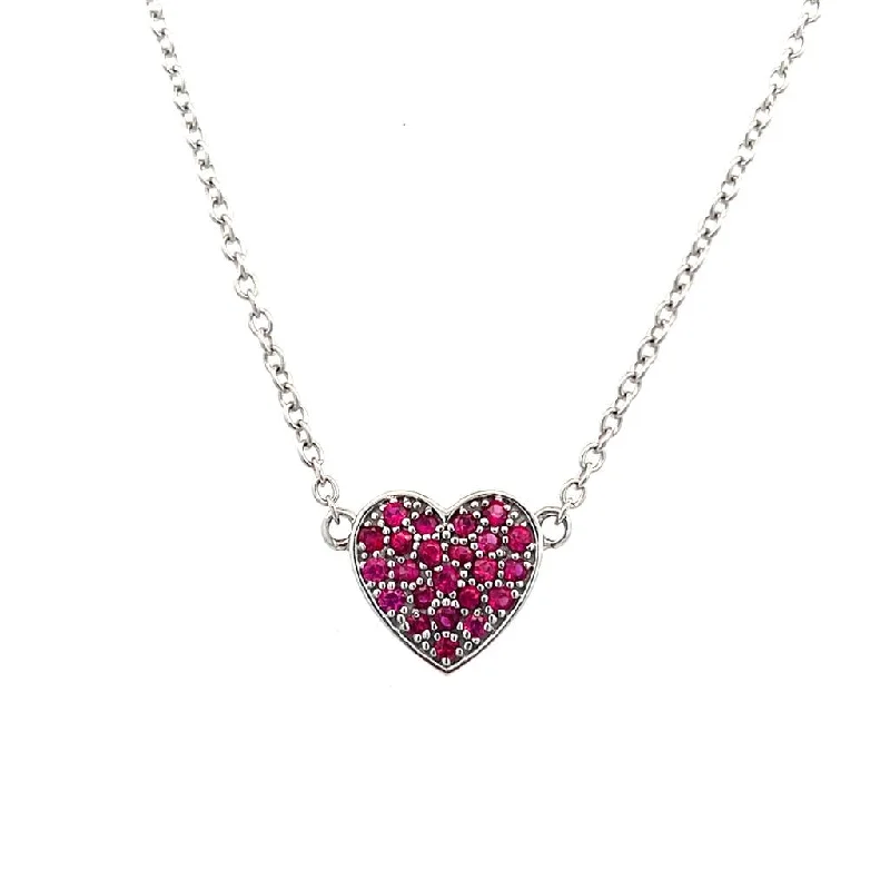 Diamond heart necklace for women-Estate 14K White Gold 0.41ctw Ruby Heart Necklace