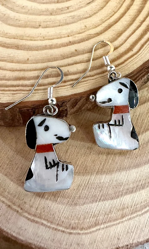 Matching earrings for women-SNOOPY Shenel Comosona Zuni Toons Multi- Stone Inlay Dangle Earrings