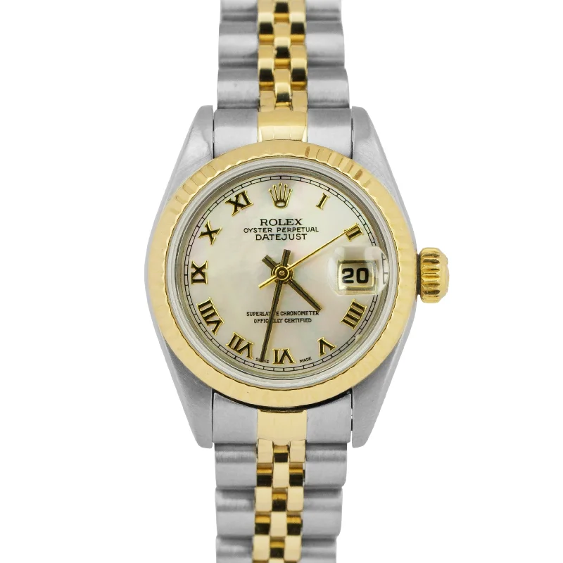 Women’s leather strap wristwatches-PAPERS Rolex DateJust 26mm MOP ROMAN 18K Yellow Gold Steel JUBILEE 69173 BOX