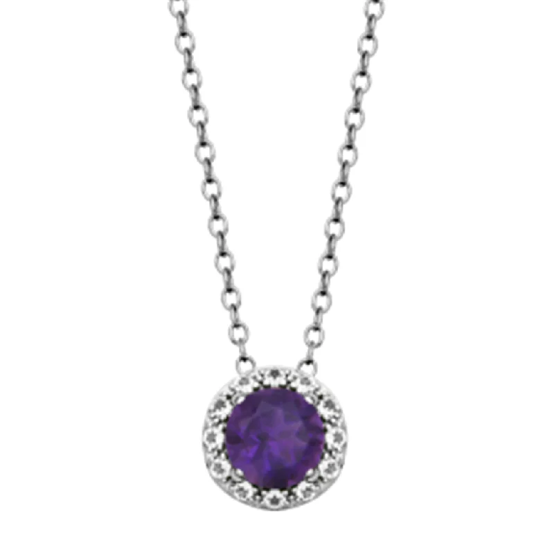 Gold-plated necklace for women-Sterling Silver African Amethyst & WhiteTopaz Halo Necklace by Samuel B.