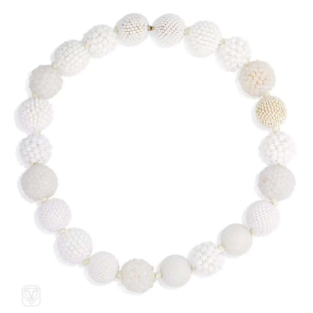 Gold necklace for women-A Play on White Glass Beaded Necklace