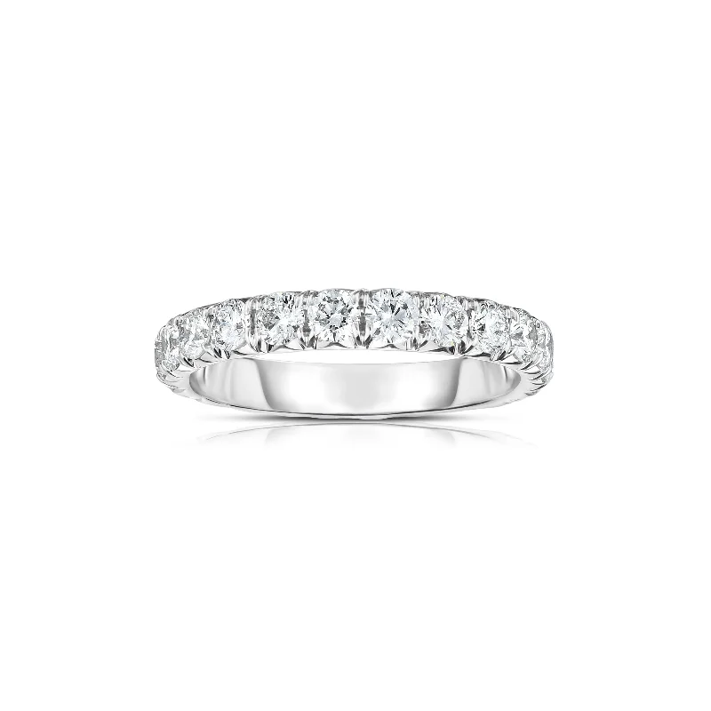 Cushion cut engagement rings for women-French Pavé Cut Down Diamond Eternity Band, 14K White Gold