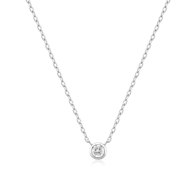 Simple gold necklace for women-Sterling Silver Cubic Zirconia Solitaire Necklace by Ania Haie