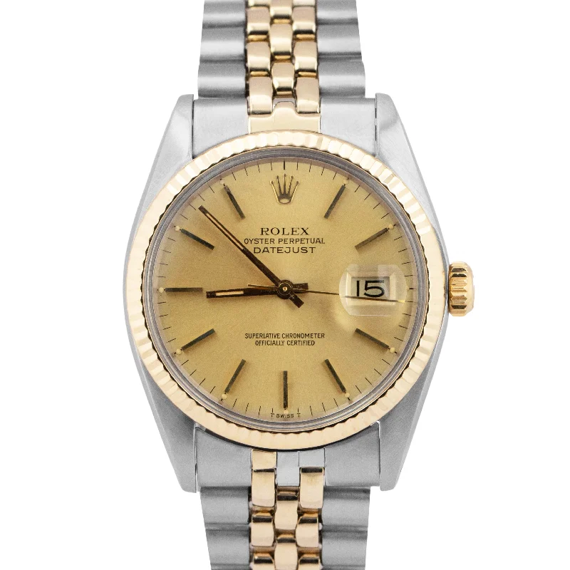 Designer watches for women-Rolex DateJust 36mm Champagne 14K Gold Two-Tone Stainless Steel Watch 16013