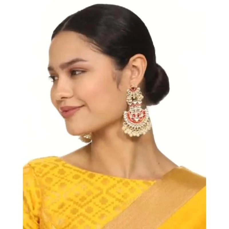 Gemstone stud earrings for women-Etnico Gold Plated Traditional Meenakari Kundan & Pearl Chandbali Earrings for Women (E3004M)