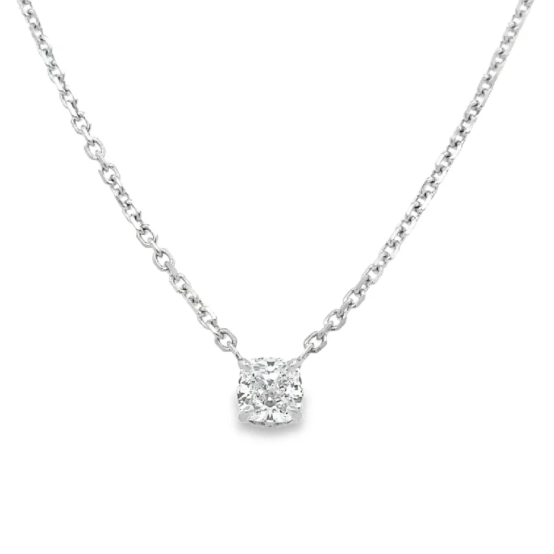 Classic silver necklace for women-1.06 ct. E-SI1 Cushion Cut Diamond Solitaire Necklace