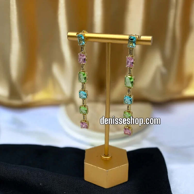 Chic drop earrings for women-14K COLORFUL STONE EARRINGS E427