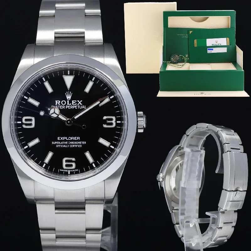 Retro style wristwatches-MINT 2017 PAPERS Rolex 214270 Explorer Black BLUE LUME 3-6-9 Steel 39mm Watch Box