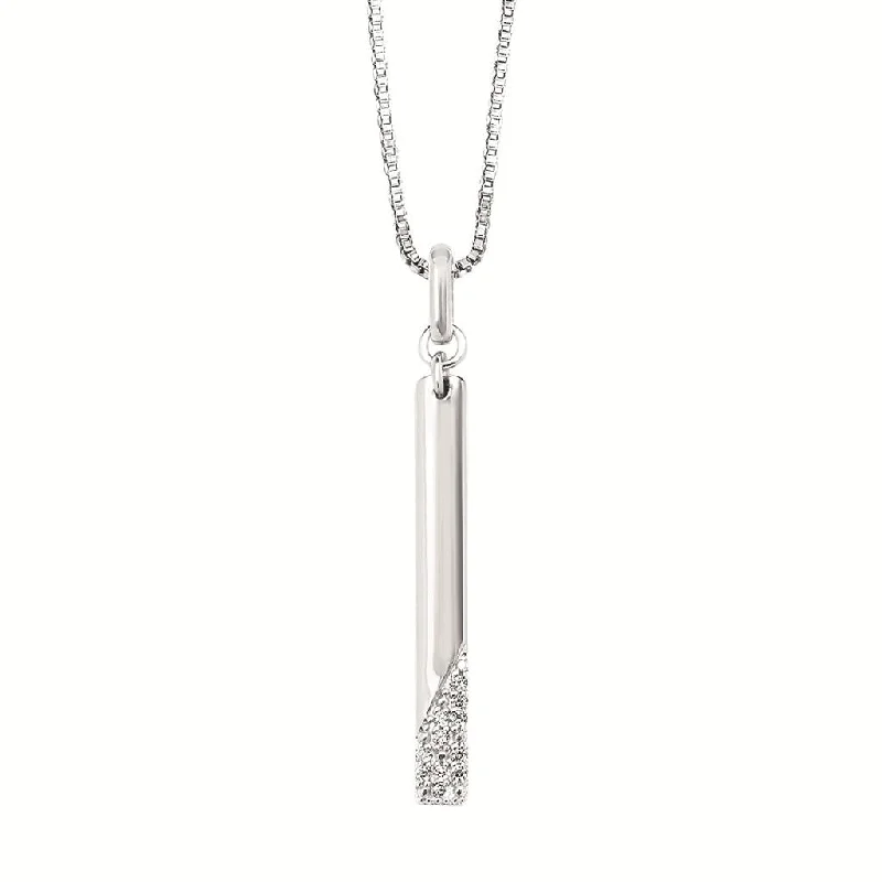 Stylish gold necklace for women-Sterling Silver 0.05ctw Diamond Vertical Bar Pendant Necklace