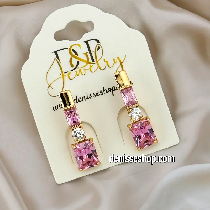 Crystal earrings for women-18K PINK STONE EARRINGS E547