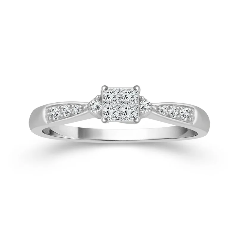 Diamond engagement rings with bands for women-1/6 Ctw Princess Cut Diamond Promise Ring in 10 Karat White Gold