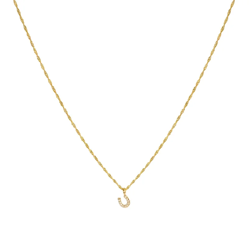 Gold-plated necklace for women-Tiny Horseshoe Necklace | 9k Gold & Diamond