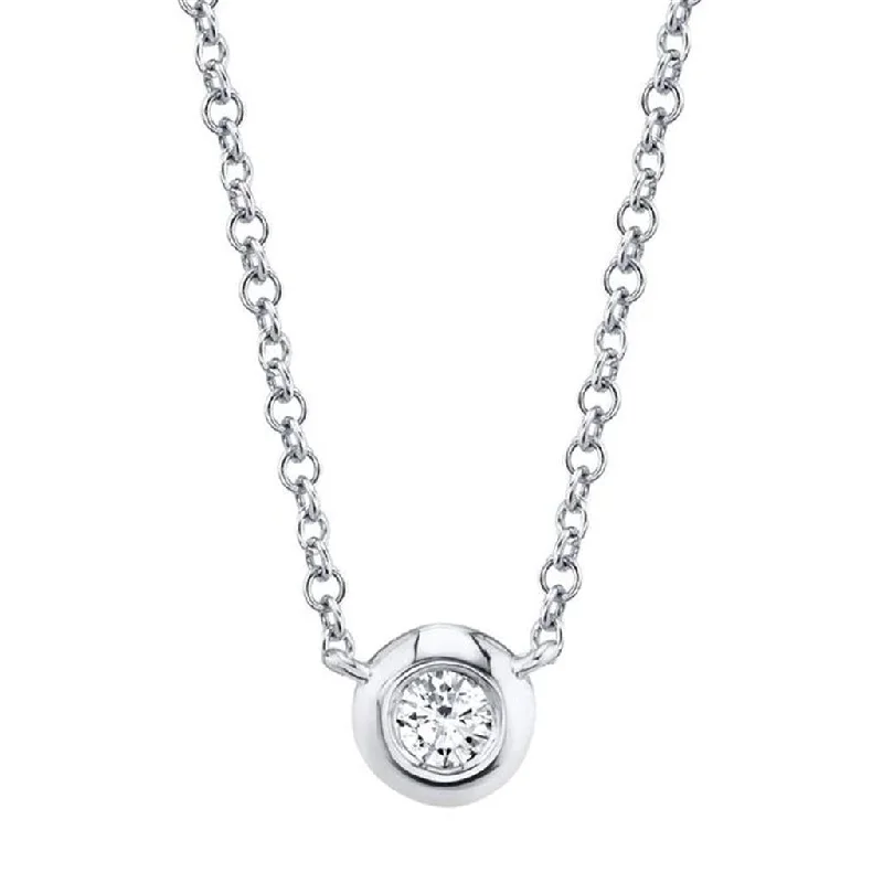 Bohemian necklace for women-14K White Gold 0.05ctw Diamond Solitaire Necklace by Shy Creation