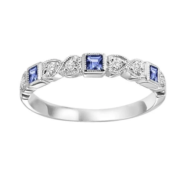 Matching engagement rings for women-10 Karat White Gold Sapphire and Diamond Stackable Band