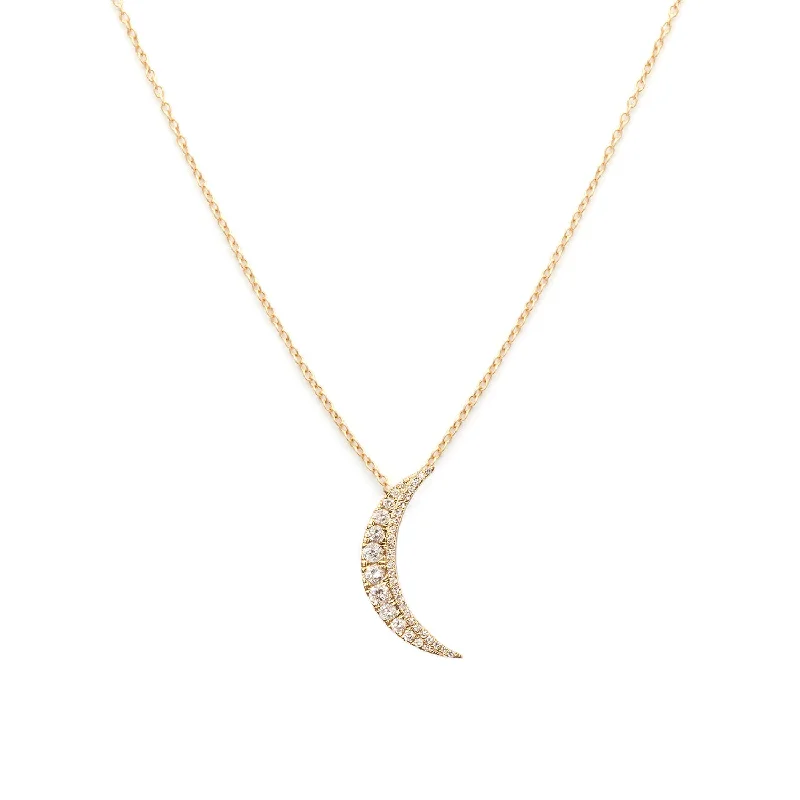 Simple pendant necklace for women-Pave Crescent Necklace | Diamond & 14K Gold