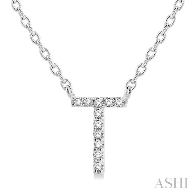 Luxury gemstone necklace for women-10K White Gold 0.05ctw Diamond Letter "T" Necklace