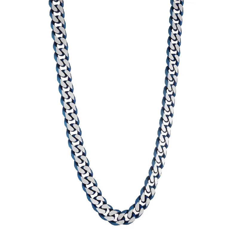 Adjustable gemstone necklace for women-Stainless Steel and IP Blue Curb Chain Men's Necklace