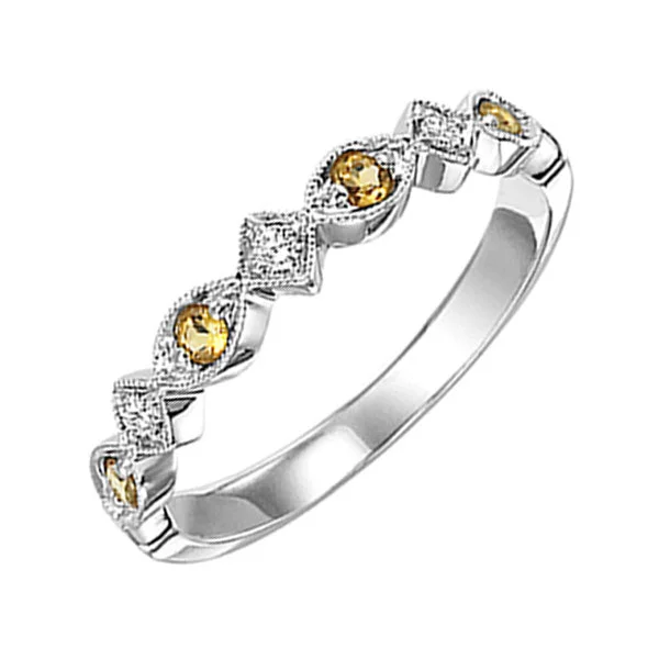 Unique engagement rings for women-10K White Gold Citrine Diamond Stackable Ring