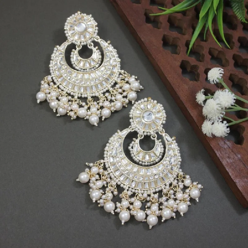 Drop earrings for women-Etnico Gold Plated Traditional Kundan Pearl Chandbali Earrings For Women And Girls (E3159W)