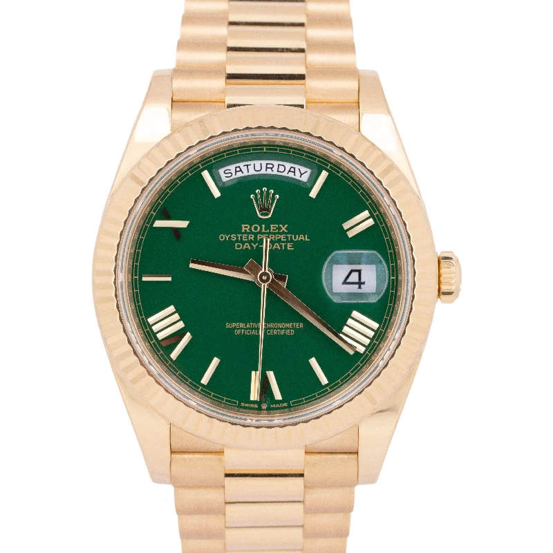 Lightweight wristwatches-2024 NEW PAPERS Rolex Day-Date President 18K Gold GREEN ROMAN 40mm 228238 BOX