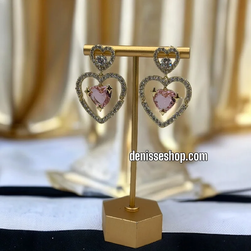 Luxury gemstone earrings for women-14K PINK HEART EARRINGS E433