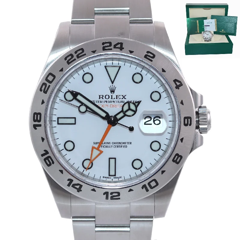 Waterproof luxury wristwatches-MINT 2017 PAPERS Rolex Explorer II 42mm 216570 Polar White Dial Steel Watch Box