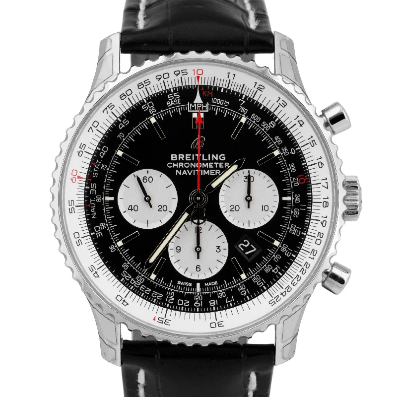 Automatic wristwatches-NEW STICKERED Breitling Navitimer B01 Chronograph Black Steel 46mm AB0127 Watch