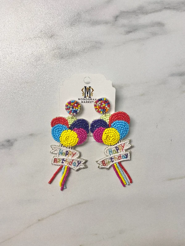 Casual earrings for women-Beaded Earrings, Rainbow Happy Birthday