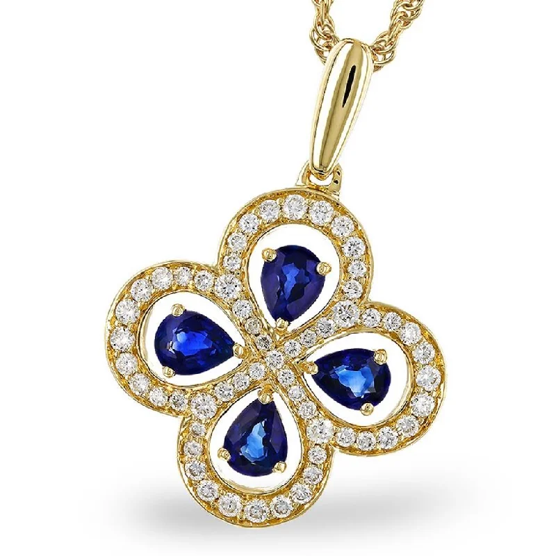 Minimal gold necklace for women-14K Yellow Gold 1.64ctw Blue Sapphire & Diamond Clover Necklace by Allison Kaufman