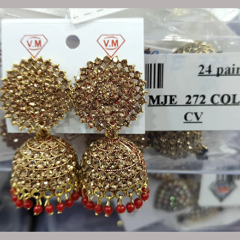 Silver earrings for women-VM Imitation Gold Plated Austrian Stone And Pearls Jhumki Earrings