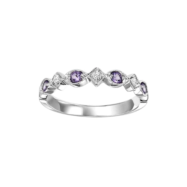 Affordable diamond engagement rings for women-10 Karat White Gold Amethyst and Diamond Stackable Band