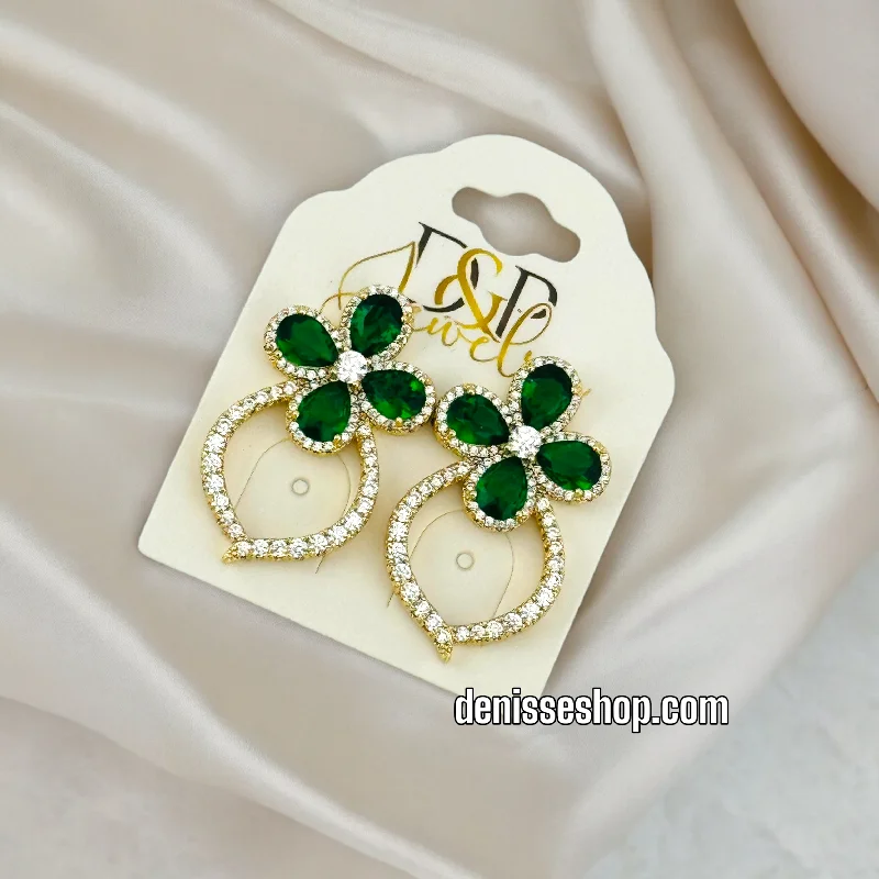 Fashion statement earrings for women-18K FLOWER GREEN EARRINGS E535